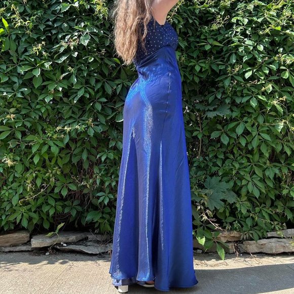 90s navy iridescent floor length prom dress - Picture 5 of 8